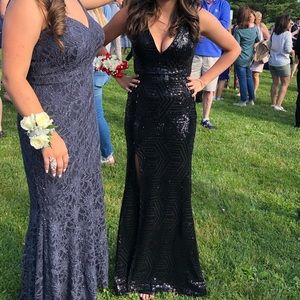 Black Fitted Sequin Prom Dress